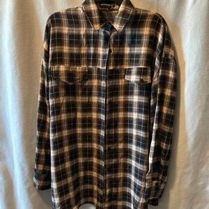 PrettyLittleThing Tan and Black Checkered Button-Down Shirt